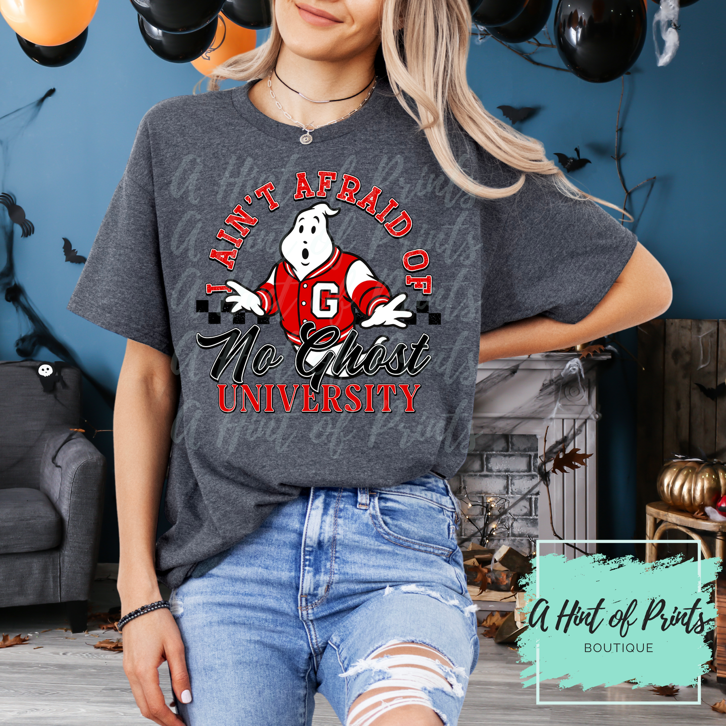 I ain't afraid of no ghost university graphic T-shirt