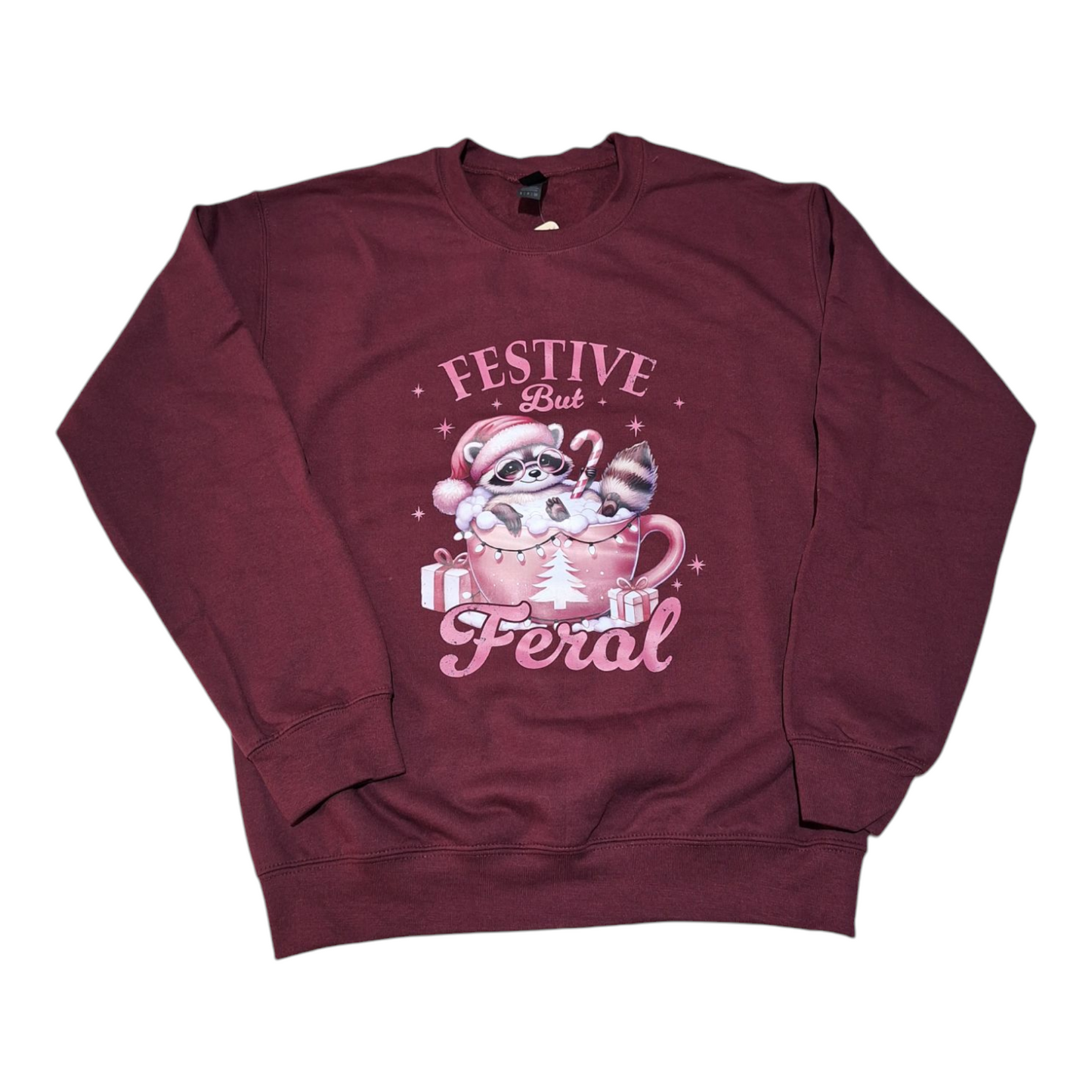 Festive but Feral Raccoon Crewneck Sweater