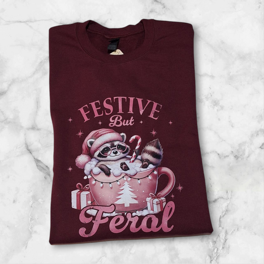 Festive but Feral Raccoon Crewneck Sweater