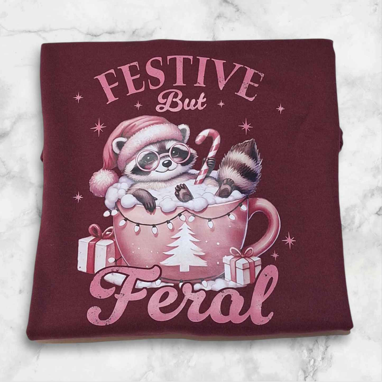 Festive but Feral Raccoon Crewneck Sweater