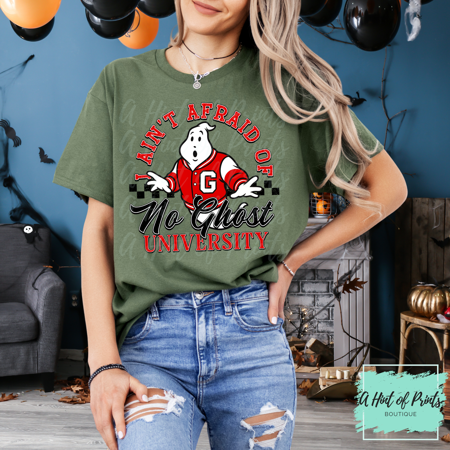 I ain't afraid of no ghost university graphic T-shirt