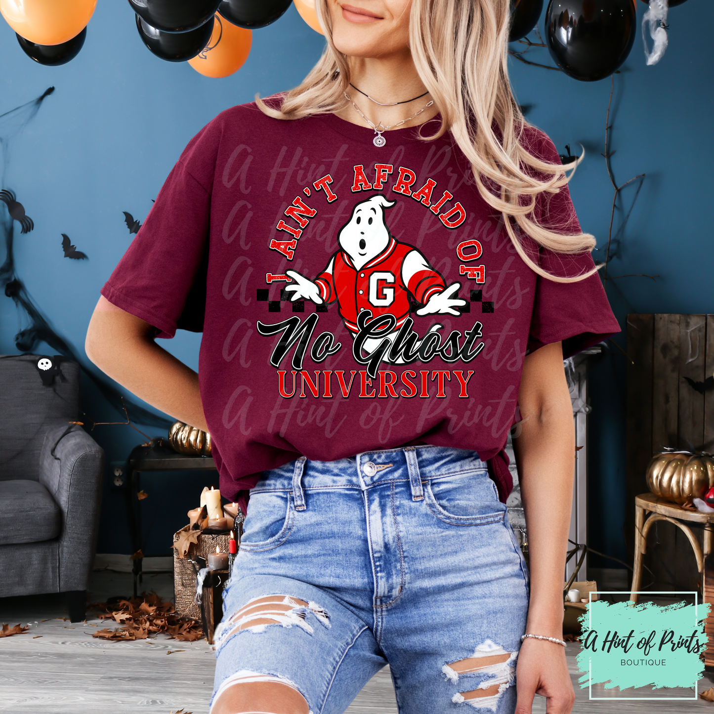 I ain't afraid of no ghost university graphic T-shirt