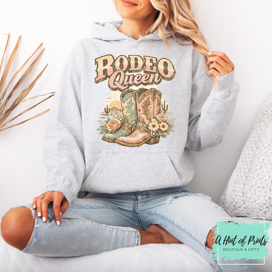 Rodeo Queen Western Graphic Tee, Crewneck & Hoodie | Vintage Cowgirl Design