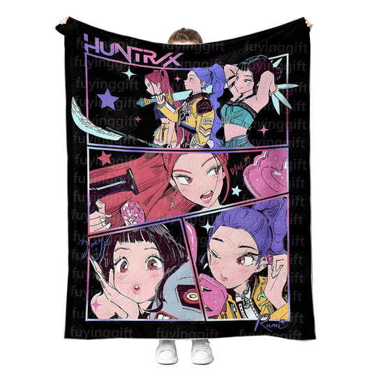 HUNTRIX | K-POP Anime Fleece Throw Blanket | Cozy & Vibrant