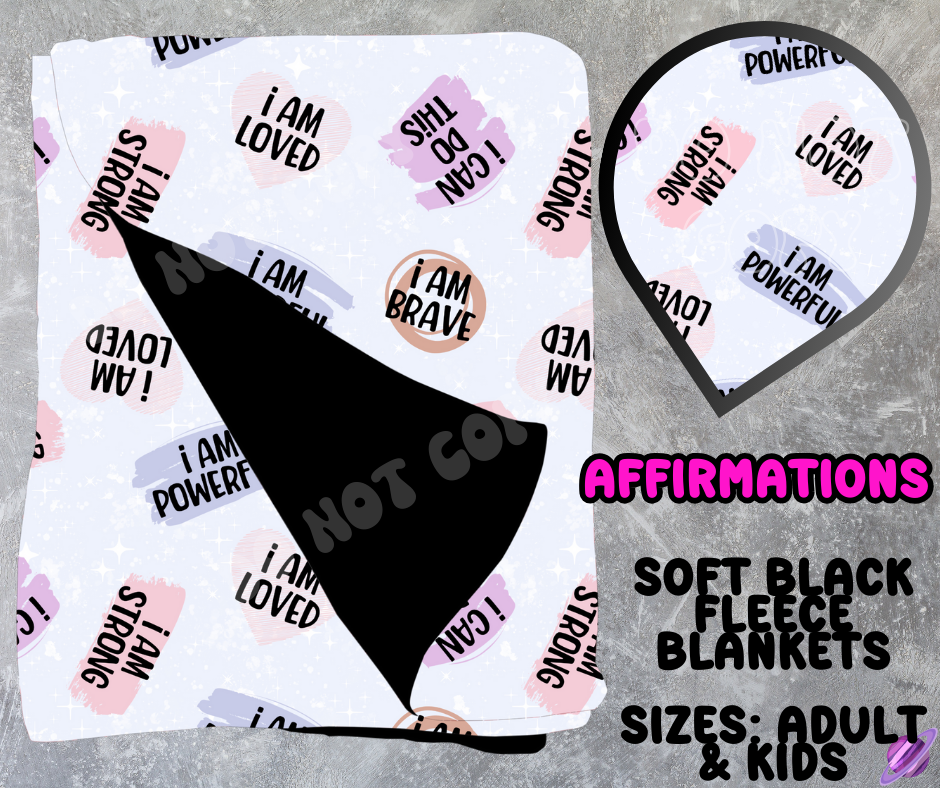 AFFIRMATIONS - SOFT BLACK FLEECE THROWS 10 - PREORDER CLOSING 5/4