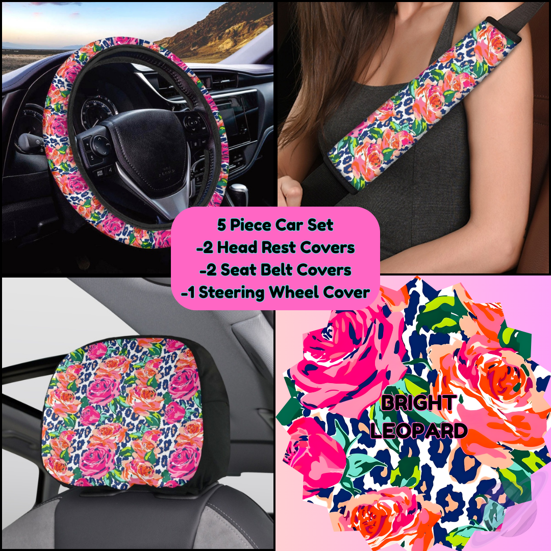 5 PIECE CAR SET-BRIGHT LEOPARD FLORAL-PREORDER CLOSING 9/5