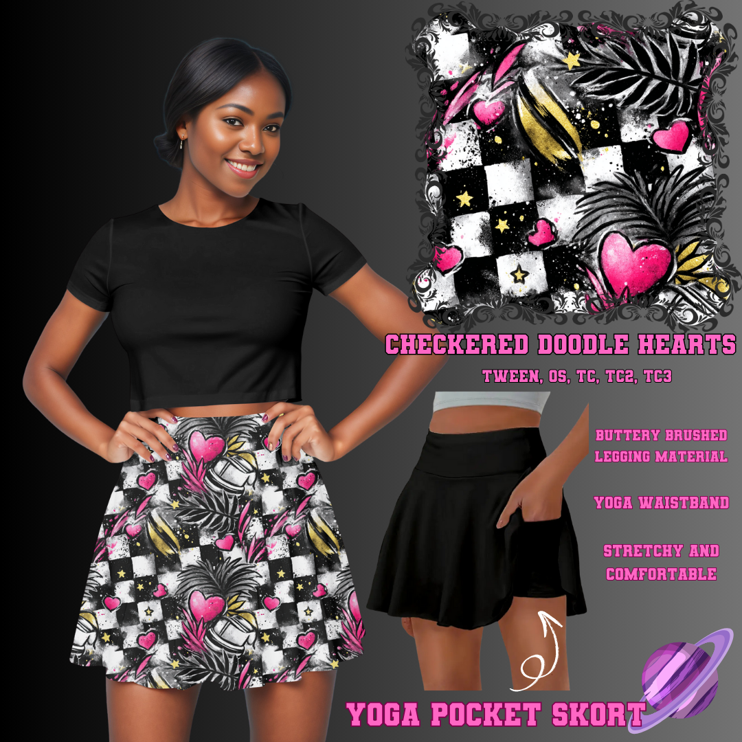 CHECKERED DOODLE HEARTS - POCKET SKORT RUN 2 - PREORDER CLOSING 5/21