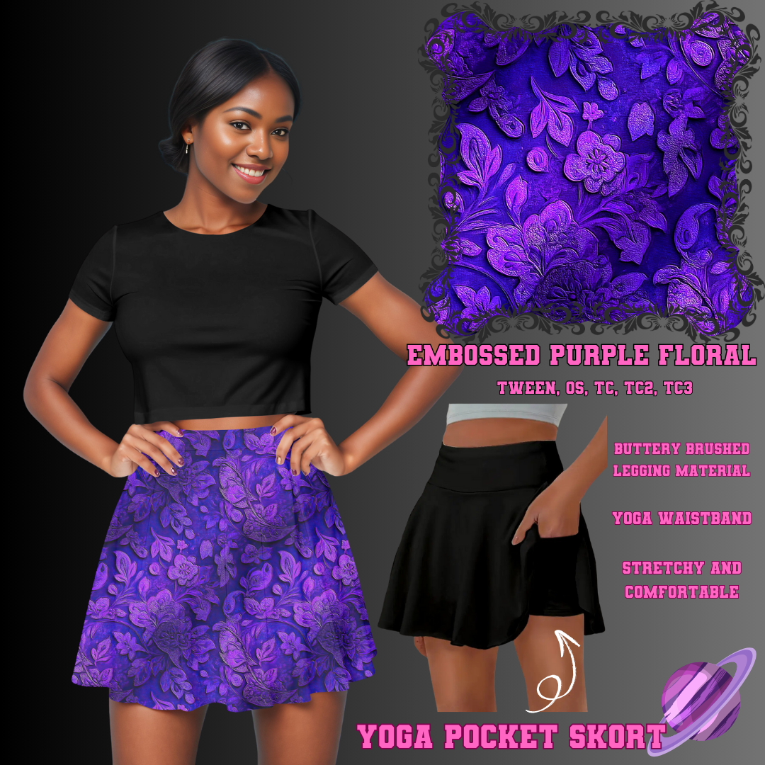 EMBOSSED PURPLE FLORAL - POCKET SKORT RUN 2 - PREORDER CLOSING 5/21