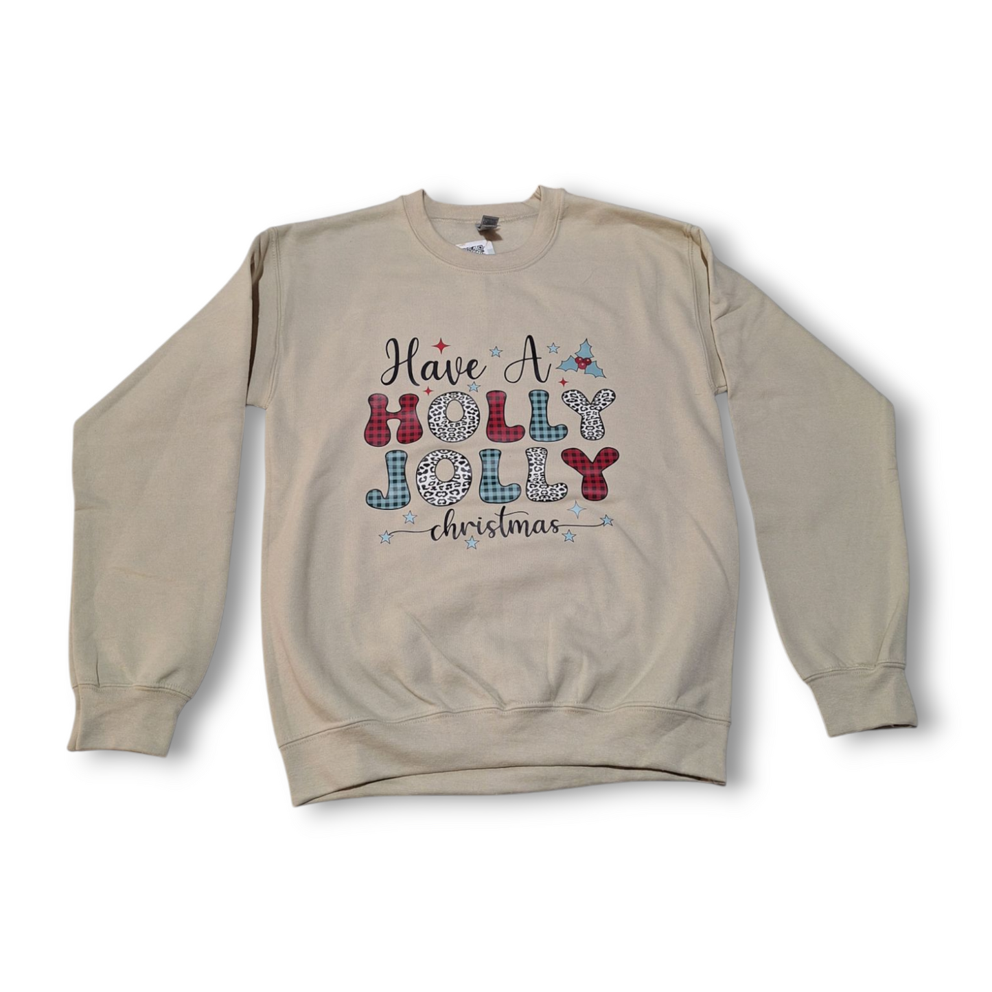 Have a Holly Jolly Christmas plaid patterned letters Crewneck Sweater