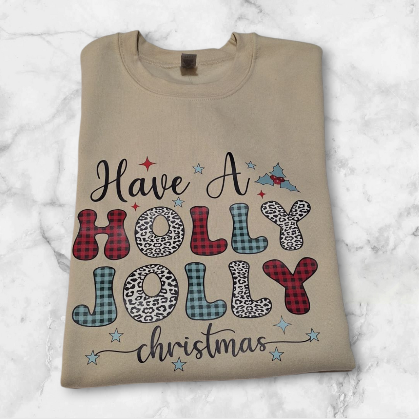 Have a Holly Jolly Christmas plaid patterned letters Crewneck Sweater