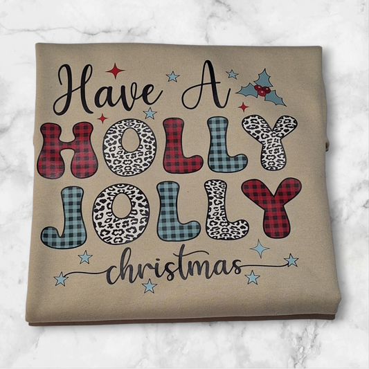 Have a Holly Jolly Christmas plaid patterned letters Crewneck Sweater