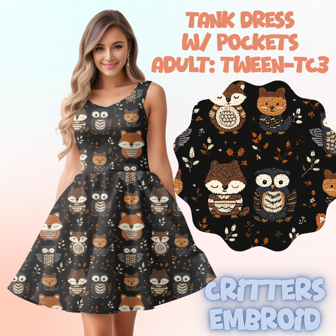 CRITTERS EMBROID - ADULT TANK DRESS PREORDER CLOSES 5/15