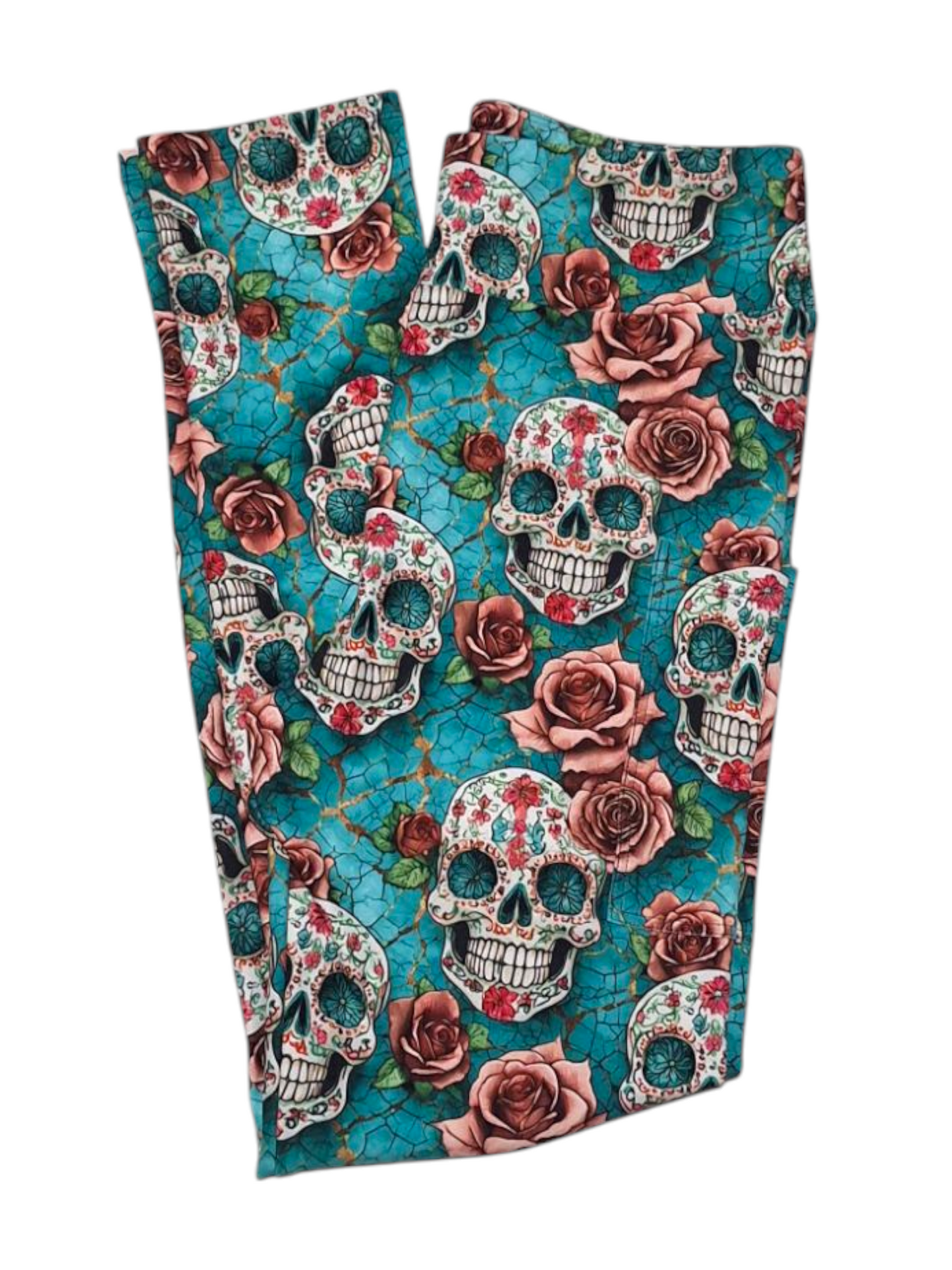 Turquoise Skull Floral Pocket Leggings