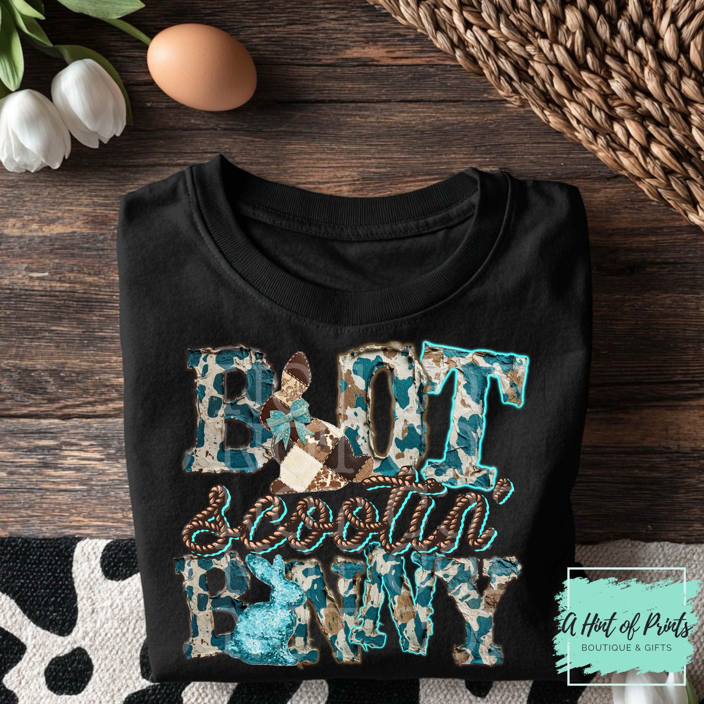 Boot Scootin Bunny - Western Easter Graphic Tee, Hoodie & Crewneck Sweatshirt