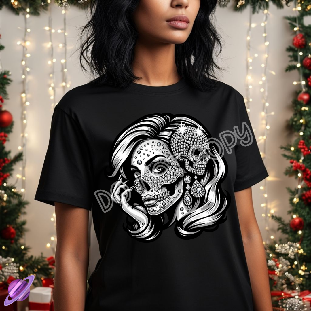 BLING SKULL W SKULL HAIR CLIP TEE