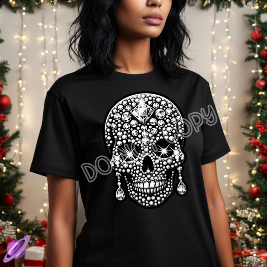 BLING SKULL W/ EARRINGS TEE