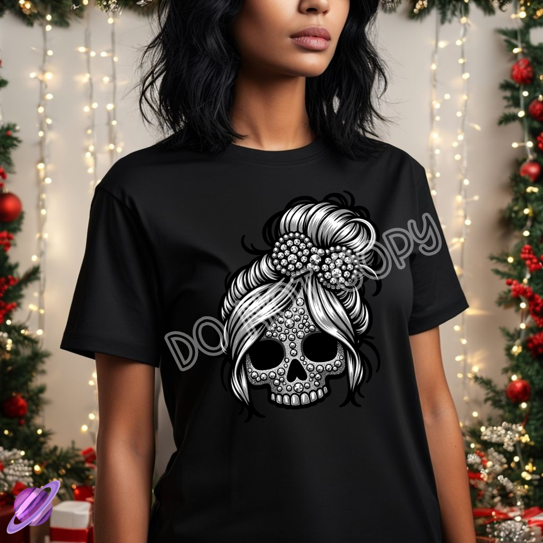 BLING SKULL BOW BUN TEE