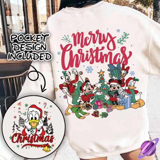 FESTIVE VINTAGE FRIENDS SWEATSHIRT W/ POCKET PRINT