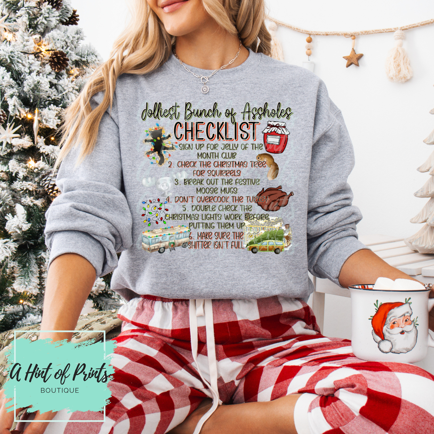 Jolliest Bunch Holiday Checklist | Funny Christmas Graphic Tee & Crewneck