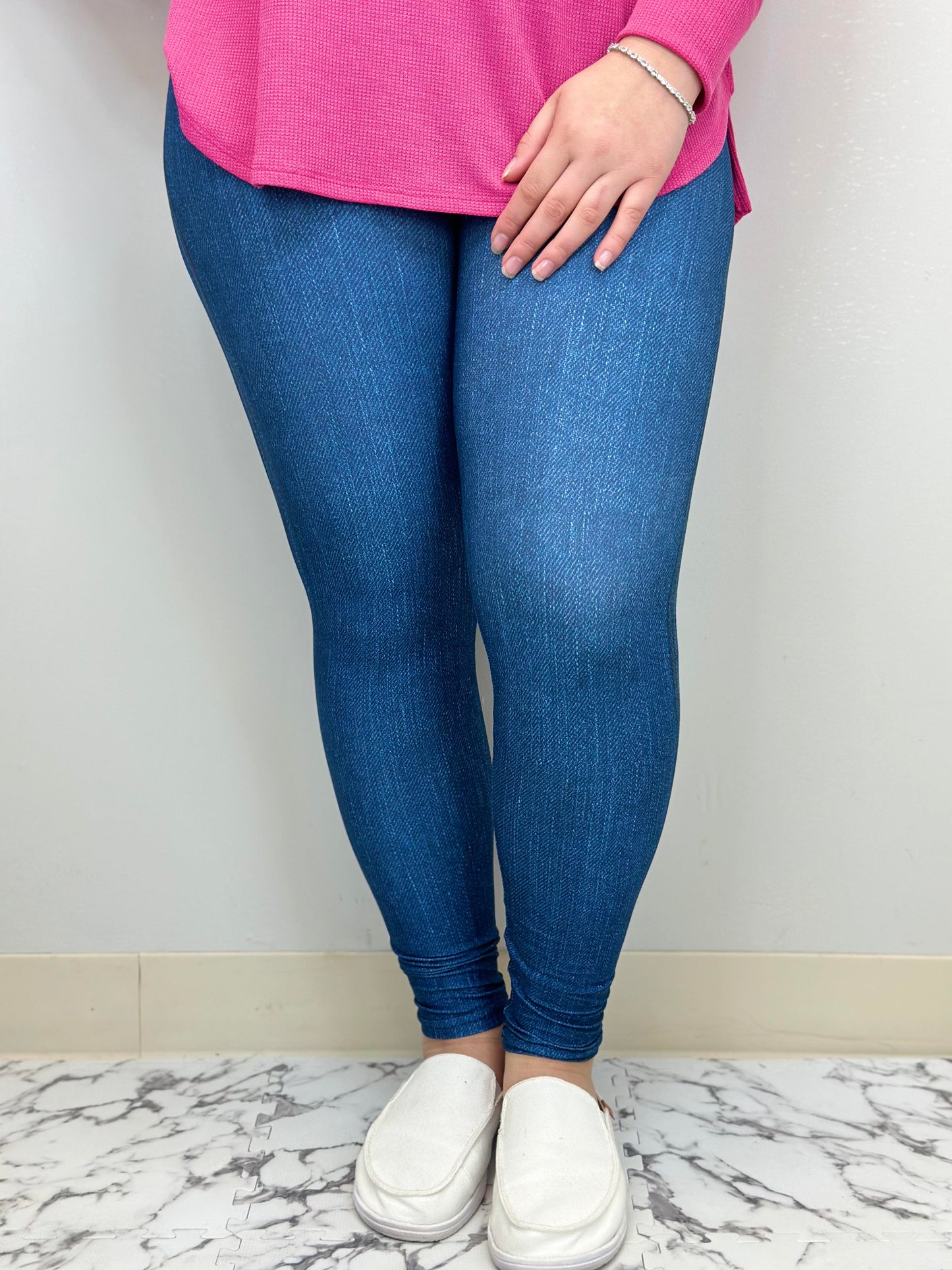 Blue Denim Leggings w/ Butt Pockets