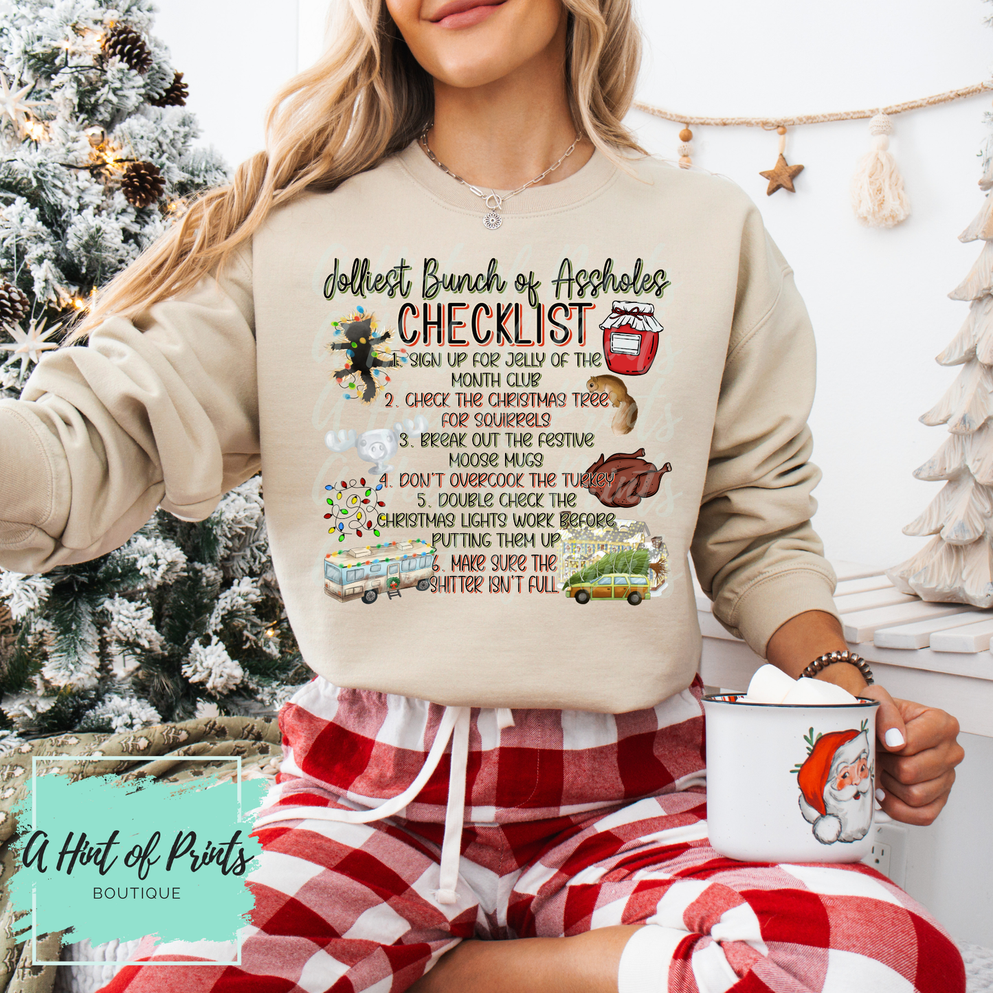 Jolliest Bunch Holiday Checklist | Funny Christmas Graphic Tee & Crewneck