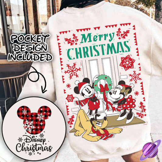 HOLIDAY MOUSE PLAID SWEATSHIRT W/ POCKET PRINT