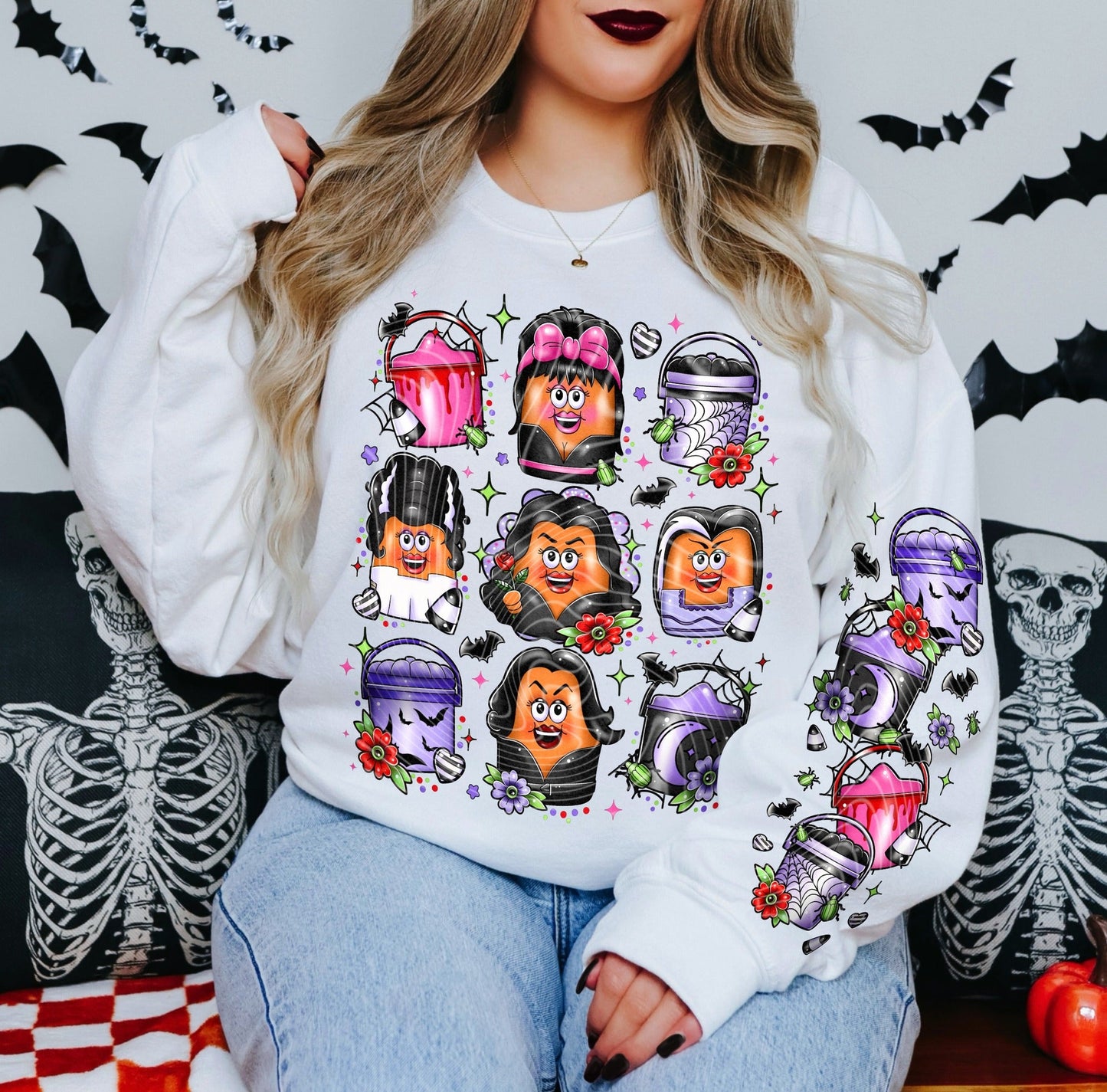 SPOOKY GHOULS NUGGETS CREWNECK SWEATSHIRT W/ SLEEVE PRINT