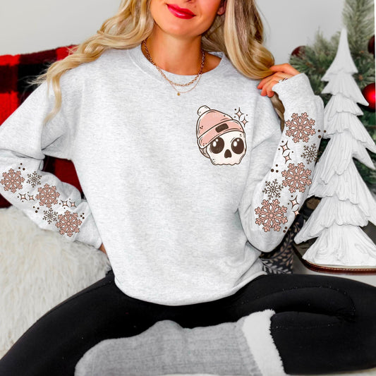 COLD SNOW SKULL CREWNECK SWEATSHIRT  W/ SLEEVE PRINT