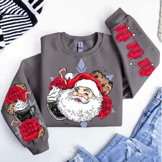 SANTA HO HO HO COOKIE SWEATSHIRT W/ SLEEVE PRINT