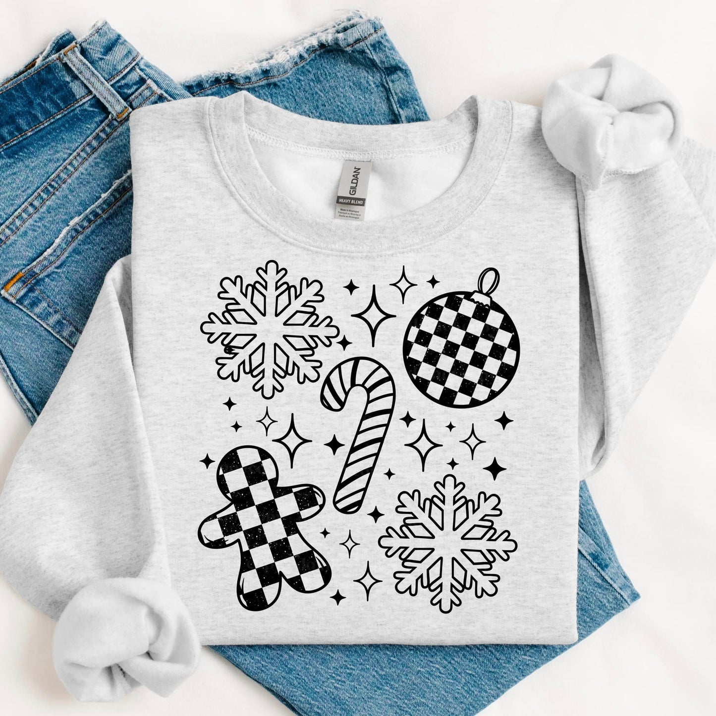 CHECKERED CHRISTMAS GINGER AND ORNAMENT CREWNECK SWEATSHIRT