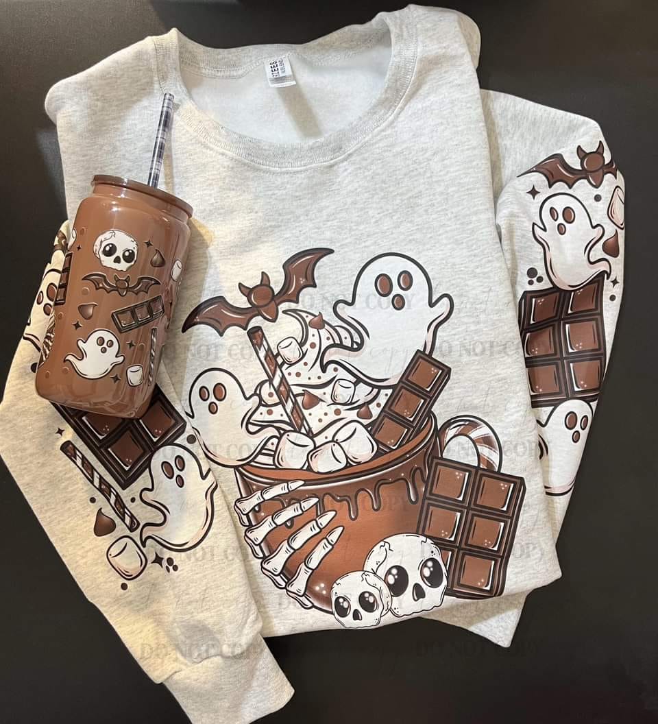 HAUNT COCOA SWEATSHIRT W/ SLEEVE PRINT