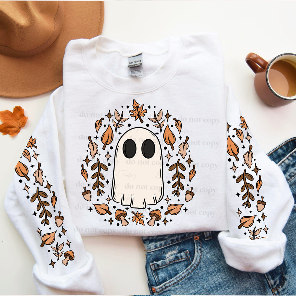 FALL LEAVES GHOSTIE SWEATSHIRT W/ SLEEVE PRINT