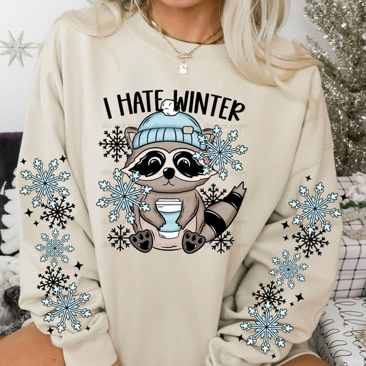 I HATE WINTER RACCOON SWEATSHIRT W/ SLEEVE PRINT