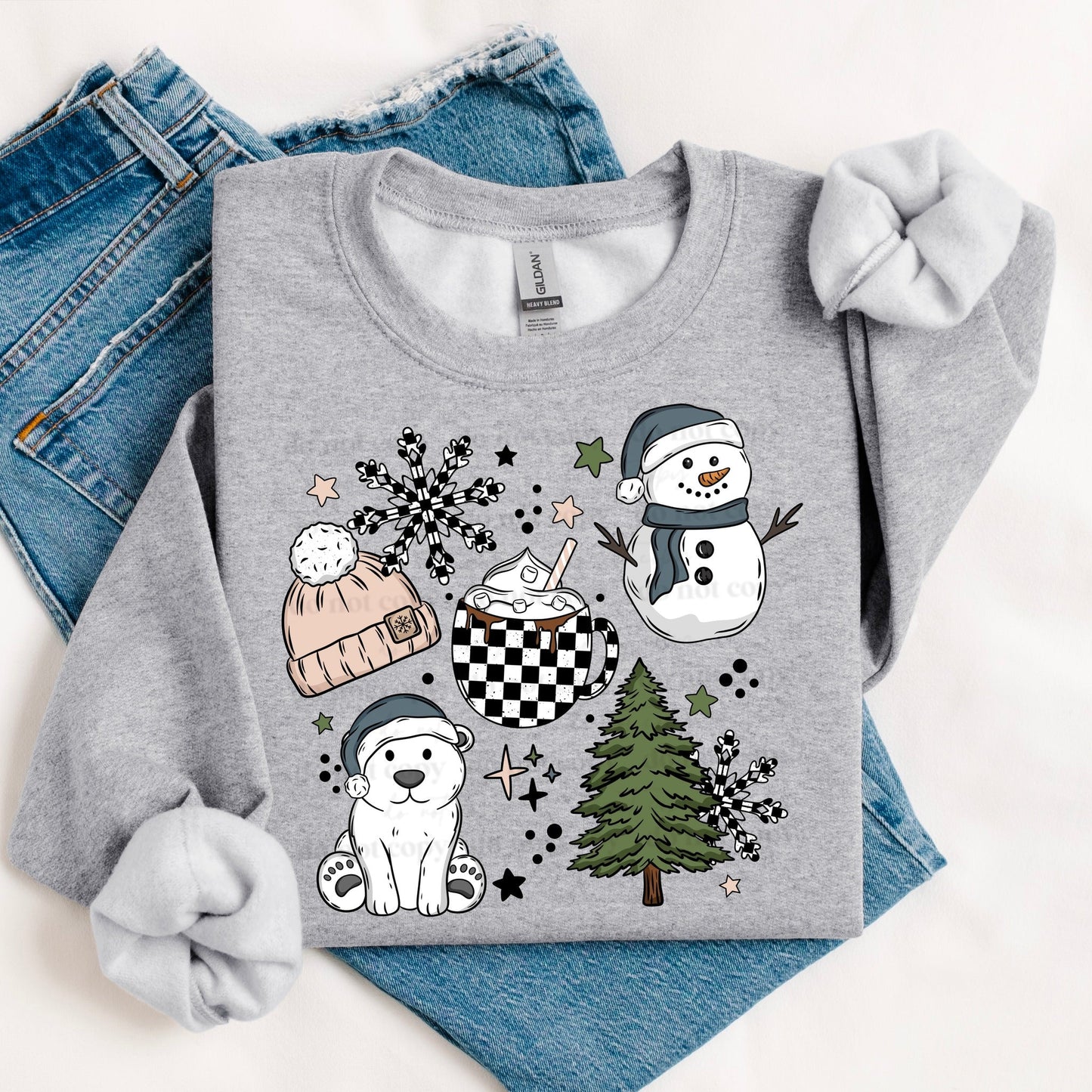 SNOWMAN CHECKER COCOA SWEATSHIRT