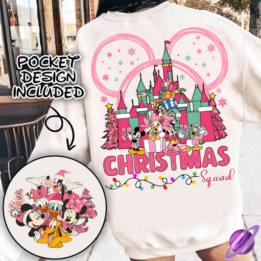 PINK CHRISTMAS SQUAD SWEATSHIRT W/ POCKET PRINT