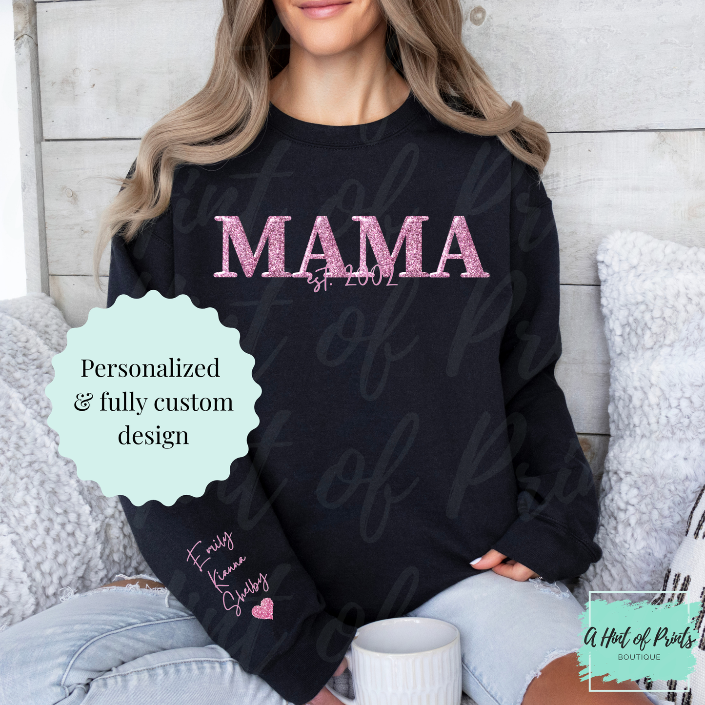 Personalized Glitter Mama Apparel – Custom Est Year Shirt, Hoodie, Sweatshirt, Tank