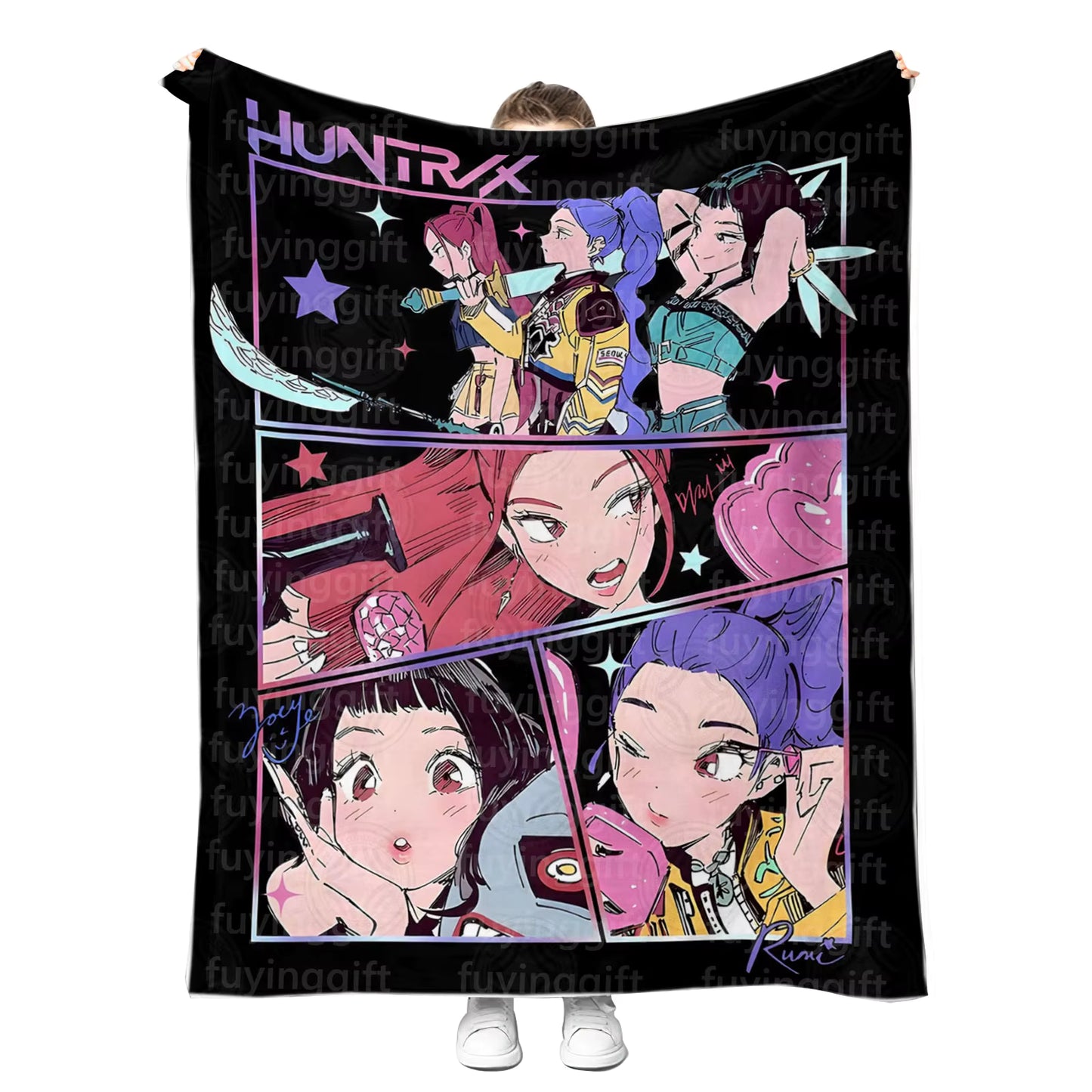 HUNTRIX | K-POP Anime Fleece Throw Blanket | Cozy & Vibrant