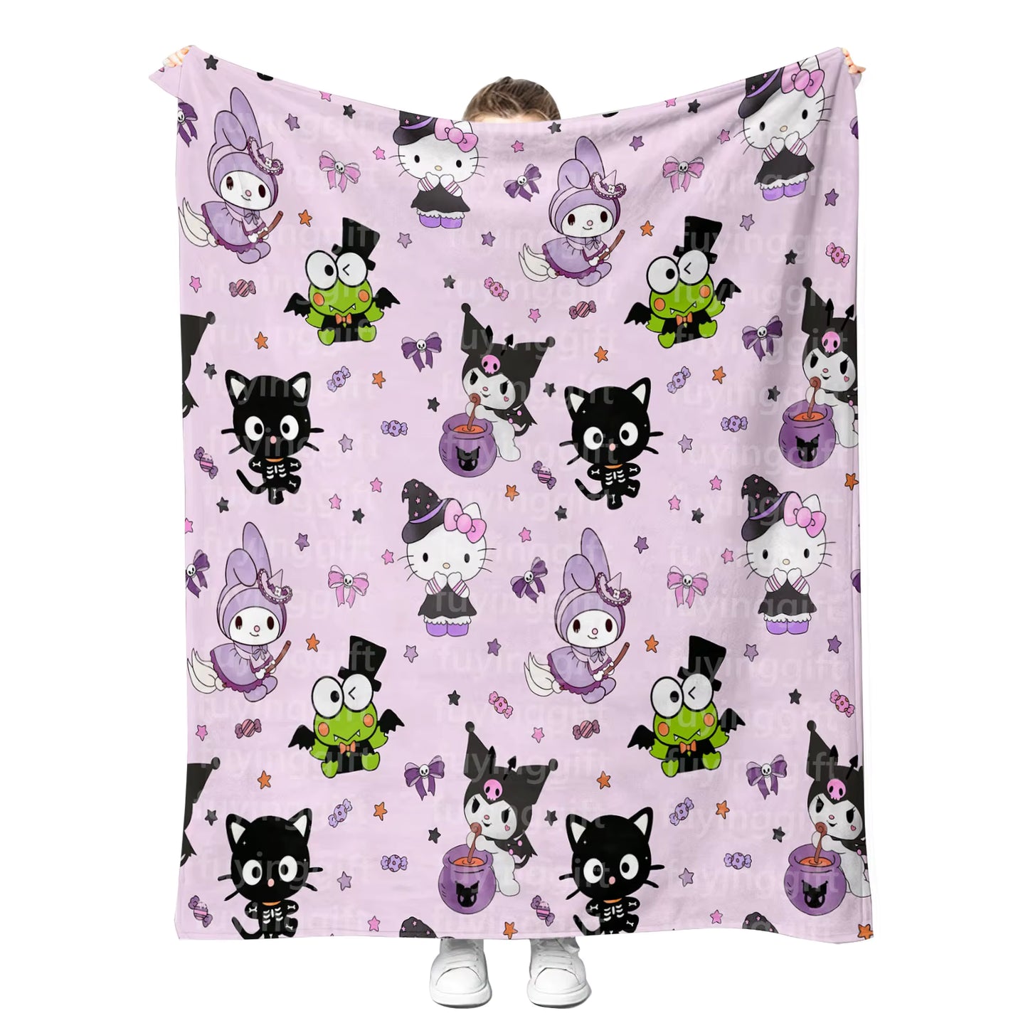 Kawaii Halloween Kitty Blanket | Soft Fleece Throw for Spooky Season