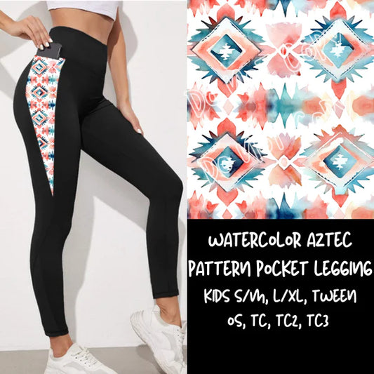 Watercolor Aztec Pattern Pocket Legging