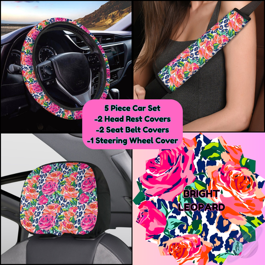 5 PIECE CAR SET-BRIGHT LEOPARD FLORAL-PREORDER CLOSING 9/5