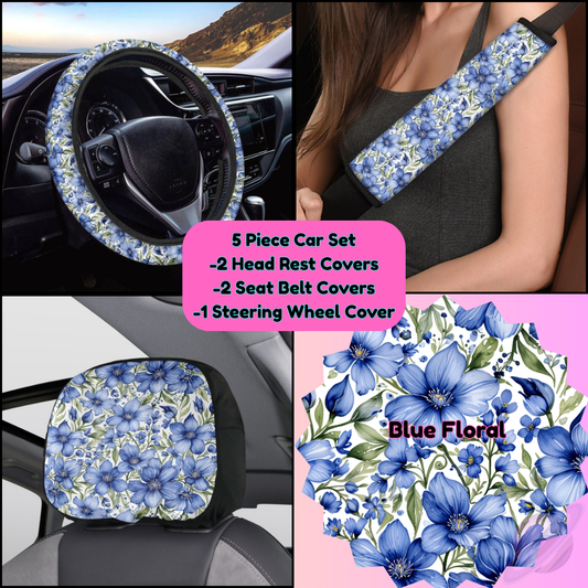 5 PIECE CAR SET-BLUE FLORAL-PREORDER CLOSING 9/5