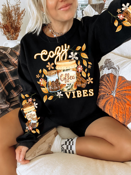 COZY COFFEE - BOOT RUN 1 - CREWNECK SWEATSHIRT W/ SLEEVE PRINT