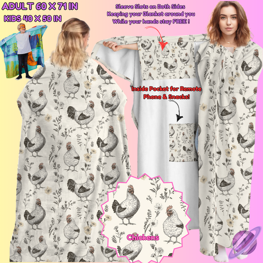 WEARABLE THROW RUN-CHICKENS-PREORDER CLOSING 8/31
