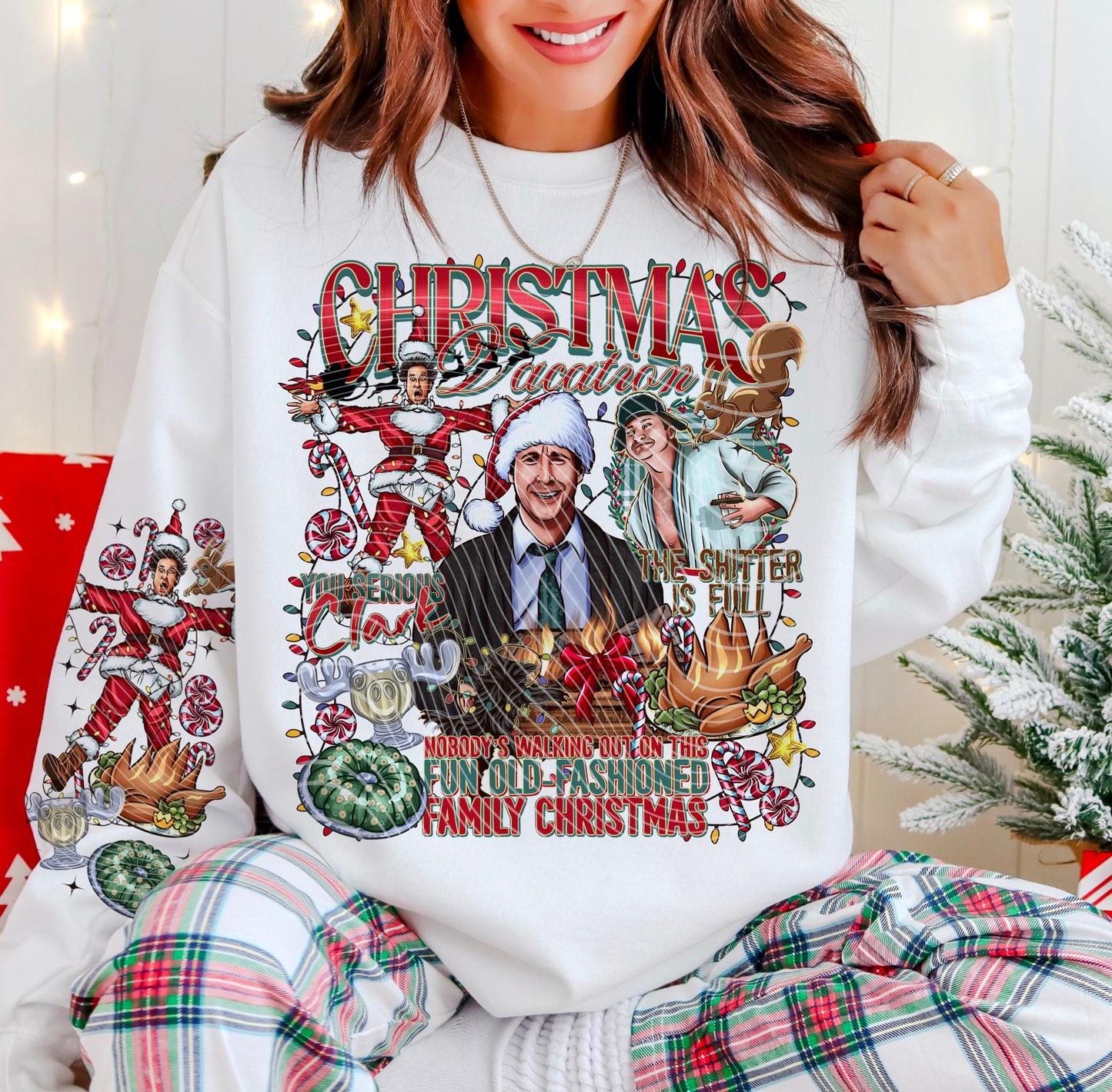 CHRISTMAS VACAY CREWNECK SWEATSHIRT W/ SLEEVE PRINT