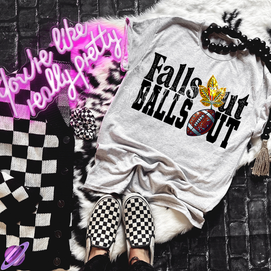 FALLS OUT BALLS OUT BLACK WORDS TEE