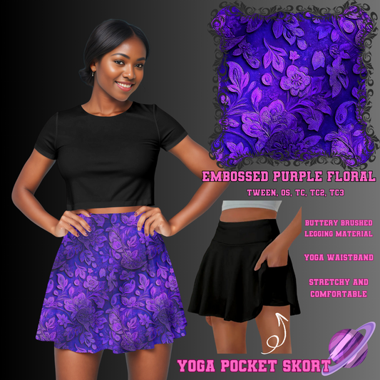 EMBOSSED PURPLE FLORAL - POCKET SKORT RUN 2 - PREORDER CLOSING 5/21