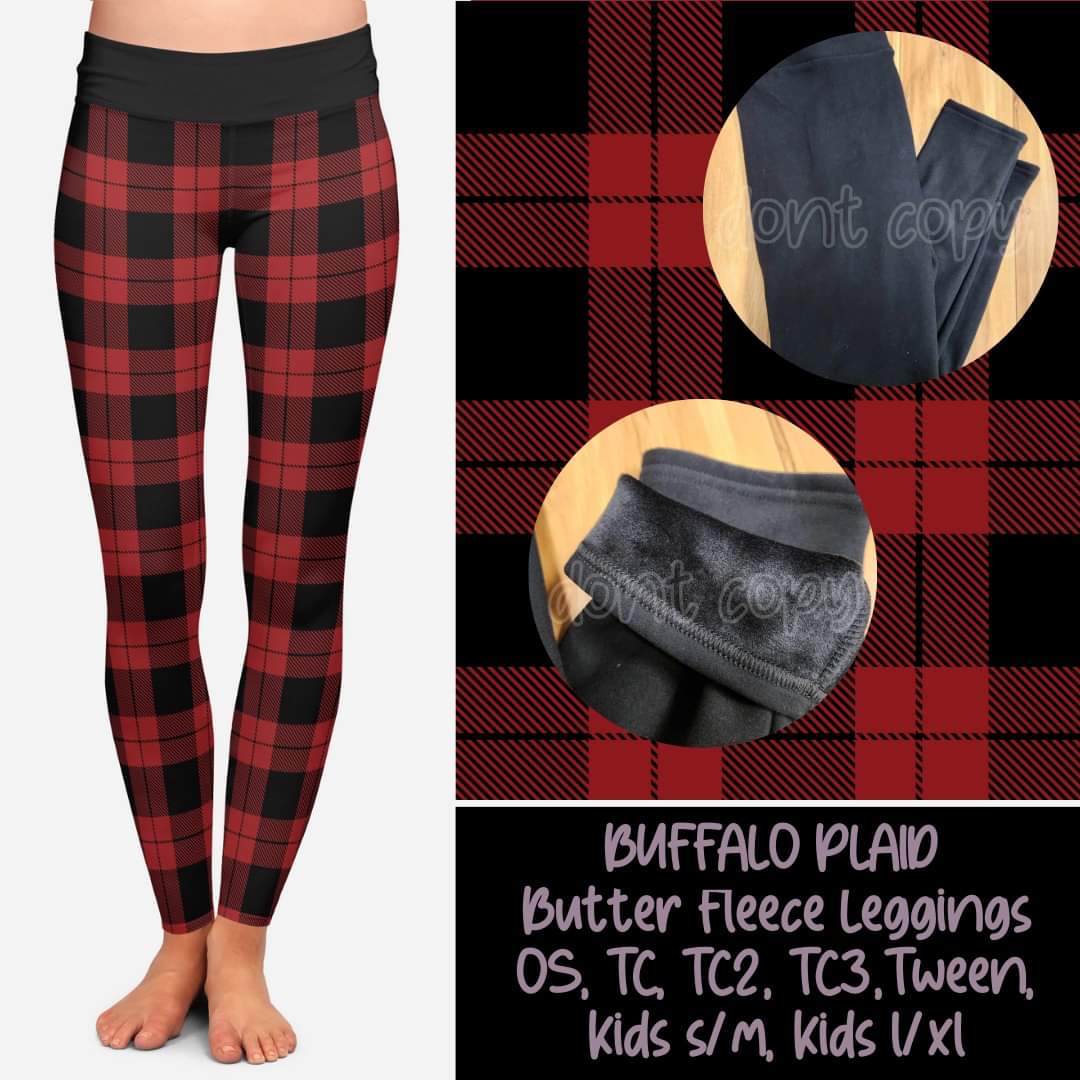 Buffalo Plaid Fleece Lined Leggings with side pockets