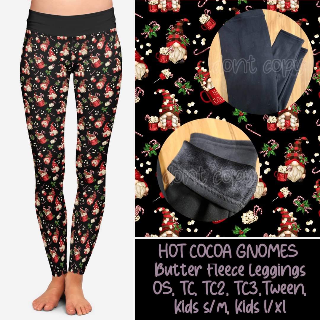 Hot Cocoa Gnomes Fleece Lined Leggings with side pockets