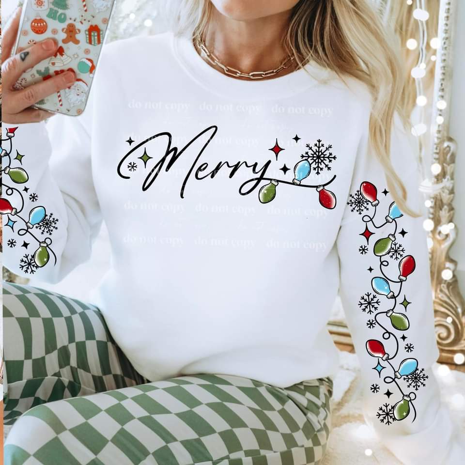 MERRY BULBS SWEATSHIRT W/ SLEEVE PRINT