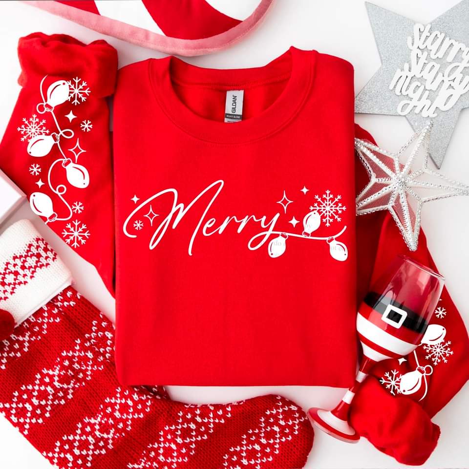 MERRY BULBS SWEATSHIRT W/ SLEEVE PRINT